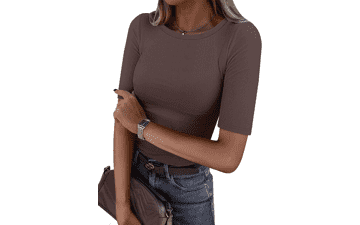 ANRABESS Women's Ribbed Knit Half Sleeve Tee