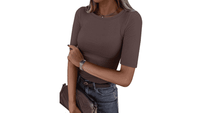 ANRABESS Women's Ribbed Knit Half Sleeve Tee