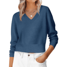 ANRABESS Women's V Neck Cropped Sweater