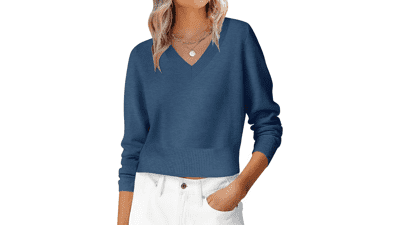 ANRABESS Women's V Neck Cropped Sweater