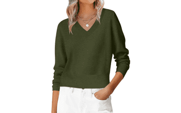 ANRABESS Women's V Neck Cropped Sweater