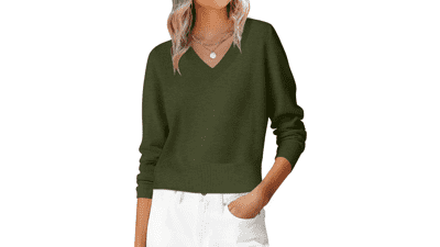 ANRABESS Women's V Neck Cropped Sweater