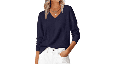 ANRABESS Women's V Neck Fall Sweater