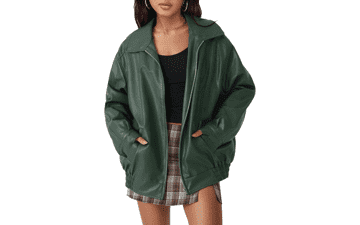 AUTOMET Women's Oversized Faux Leather Jacket