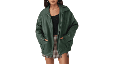AUTOMET Women's Oversized Faux Leather Jacket