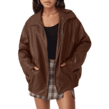 AUTOMET Women's Oversized Faux Leather Jacket