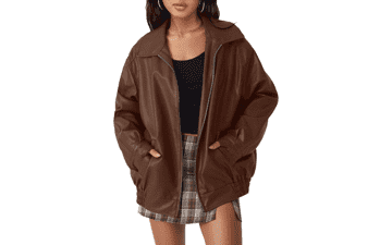 AUTOMET Women's Oversized Faux Leather Jacket