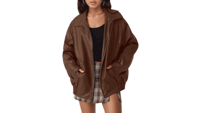 AUTOMET Women's Oversized Faux Leather Jacket