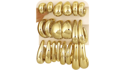 Chunky Gold Hoop Earrings Set for Women