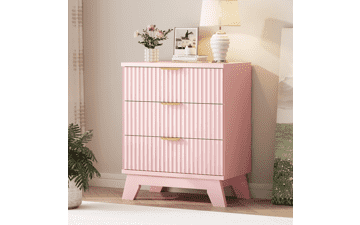 Fluted 3-Drawer Dresser with Metal Handle, Pink