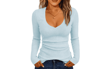 IGENJUN Women Long Sleeve V-Neck Shirt