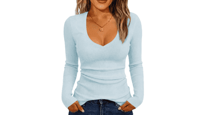 IGENJUN Women Long Sleeve V-Neck Shirt