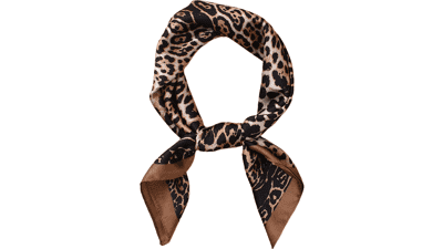 Leopard Print Silk Satin Head Scarf for Women