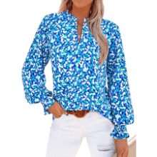 MASCOMODA Womens Boho Floral Chiffon Blouse