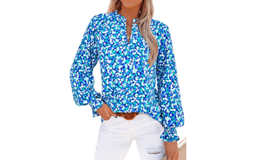 MASCOMODA Womens Boho Floral Chiffon Blouse