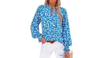 MASCOMODA Womens Boho Floral Chiffon Blouse