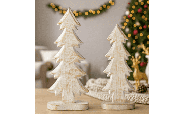 Mie Creations Wooden Christmas Tree Figurines Set of 2