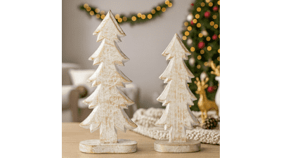 Mie Creations Wooden Christmas Tree Figurines Set of 2