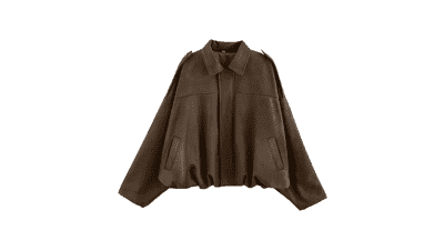 Womens Faux Suede Bomber Jacket