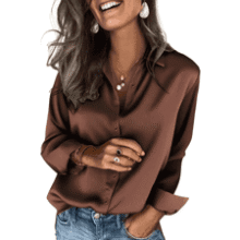 Zeagoo Satin Silk Button Down Blouse
