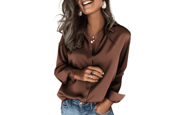 Zeagoo Satin Silk Button Down Blouse