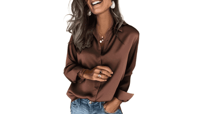 Zeagoo Satin Silk Button Down Blouse