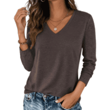 Zeagoo Women's V Neck Long Sleeve Tee