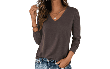 Zeagoo Women's V Neck Long Sleeve Tee