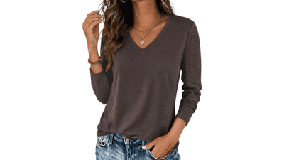 Zeagoo Women's V Neck Long Sleeve Tee
