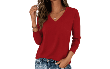 Zeagoo Women's V Neck Long Sleeve Tee