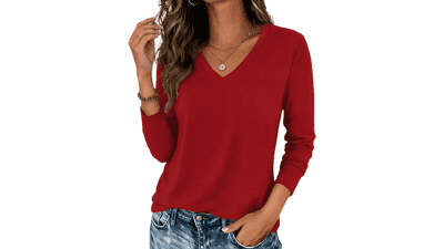 Zeagoo Women's V Neck Long Sleeve Tee