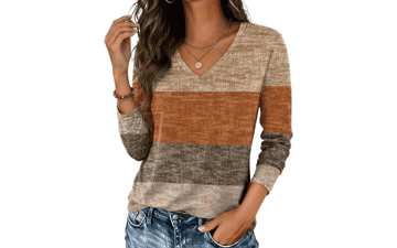 Zeagoo Women's V Neck Long Sleeve Tee