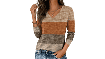 Zeagoo Women's V Neck Long Sleeve Tee